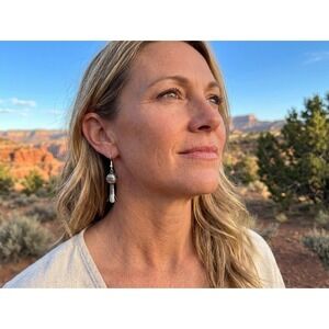 Navajo 925 Sterling Silver Earrings‎ Handmade Squash Blossom Tribal Jewelry ***